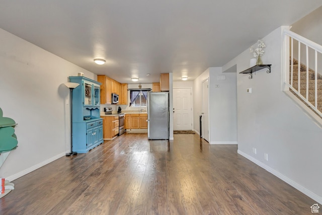 5235 S Glendon St W Unit W3, Salt Lake City, UT 84123 - unfurnished living room with stairs, dark wood finished floors, baseboards, and a sink