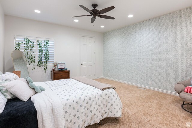 2712 S Rio Vista Dr, St George, UT 84790 - bedroom featuring ceiling fan and carpet floors