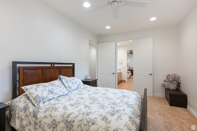 2712 S Rio Vista Dr, St George, UT 84790 - carpeted bedroom with ceiling fan and ensuite bathroom
