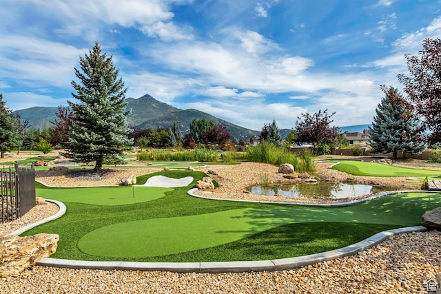 view of community featuring a mountain view