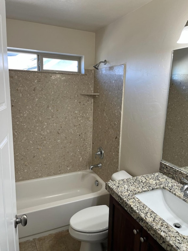 full bathroom with vanity, shower / bathtub combination, and toilet