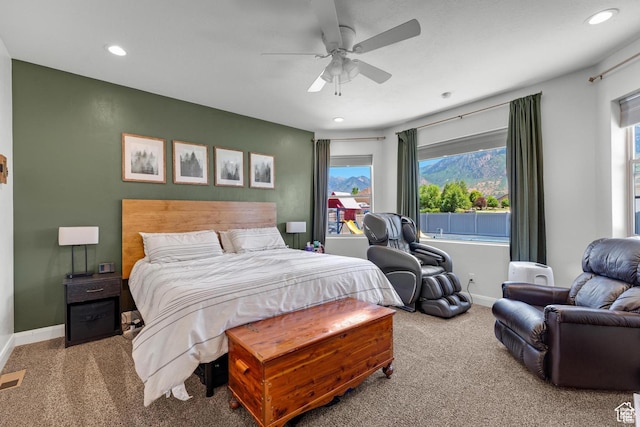 bedroom with carpet floors and ceiling fan