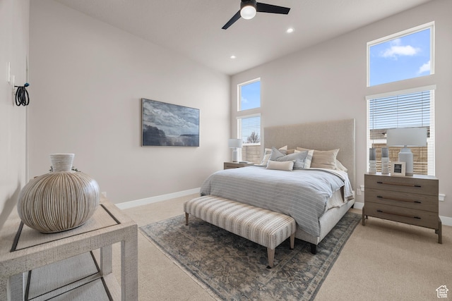 525 N 1550 W Unit Ge01, Mapleton, UT 84664 - bedroom featuring ceiling fan, recessed lighting, a high ceiling, baseboards, and carpet