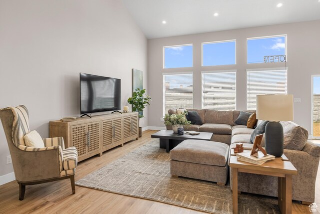525 N 1550 W Unit Ge01, Mapleton, UT 84664 - living room with baseboards, high vaulted ceiling, wood finished floors, and recessed lighting