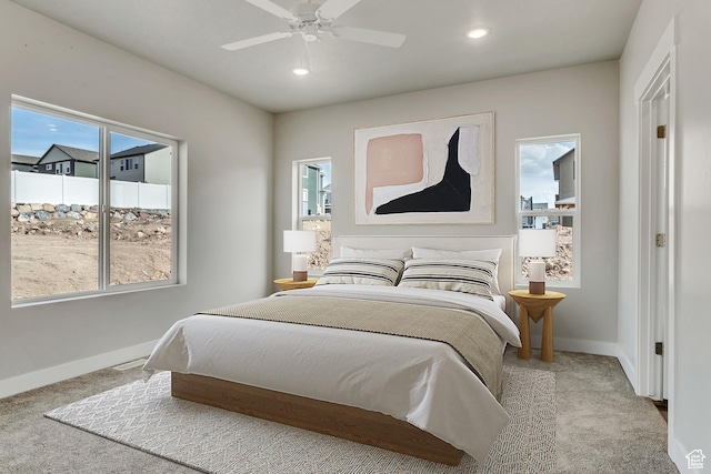 5401 N Orville St Unit 426, Eagle Mountain, UT 84005 - bedroom featuring recessed lighting, baseboards, light carpet, and ceiling fan