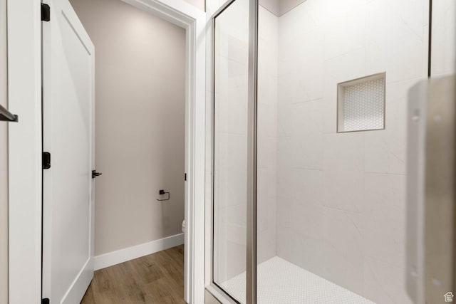 2227 W 320 S, Hurricane, UT 84737 - bathroom with toilet, a shower with door, and hardwood / wood-style flooring