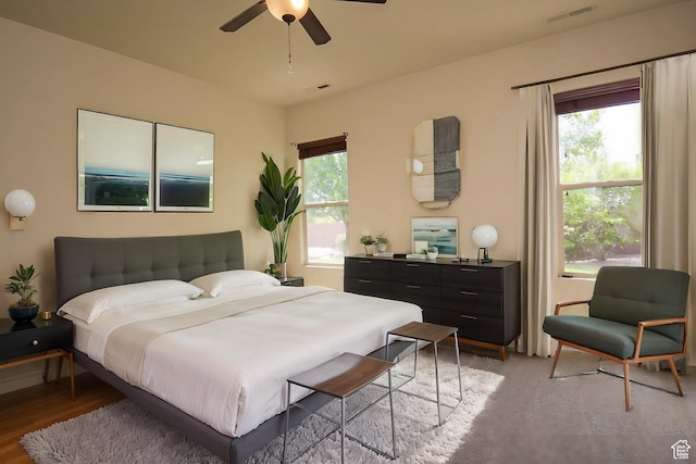 2596 S Little Valley Rd, St George, UT 84790 - bedroom featuring multiple windows, light hardwood / wood-style flooring, and ceiling fan