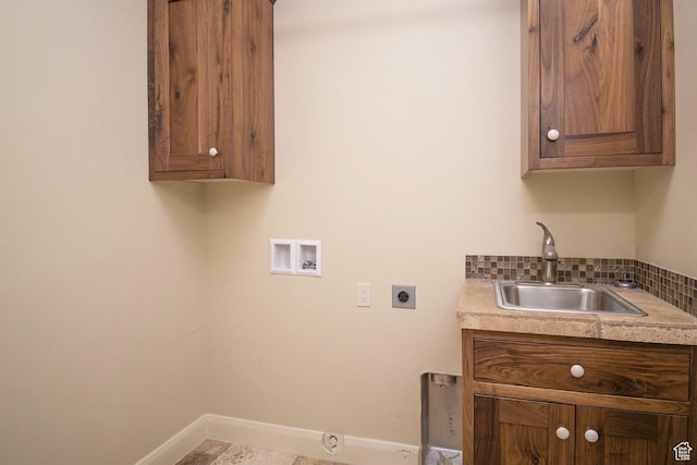 2596 S Little Valley Rd, St George, UT 84790 - washroom featuring electric dryer hookup, cabinets, sink, and hookup for a washing machine