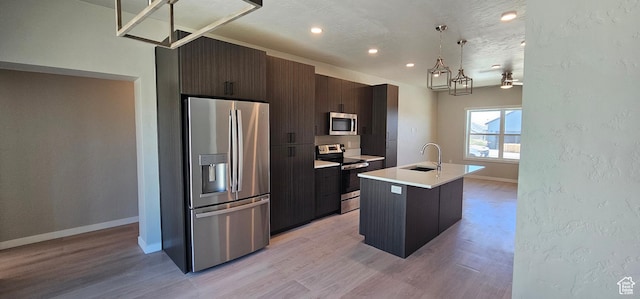 1843 E 840 N Unit 86, Price, UT 84501 - kitchen featuring pendant lighting, light wood-type flooring, a kitchen island with sink, and appliances with stainless steel finishes