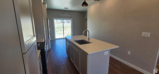 1829 E 840 N Unit 87, Price, UT 84501 - kitchen with dishwasher, sink, an island with sink, a chandelier, and decorative light fixtures