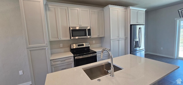 1829 E 840 N Unit 87, Price, UT 84501 - kitchen with stainless steel appliances, white cabinetry, hardwood / wood-style flooring, and sink