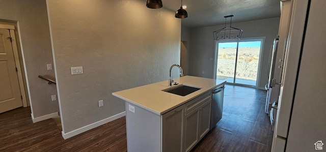 868 N 1880 E Unit 71, Price, UT 84501 - kitchen with sink, dishwasher, a notable chandelier, decorative light fixtures, and a kitchen island with sink