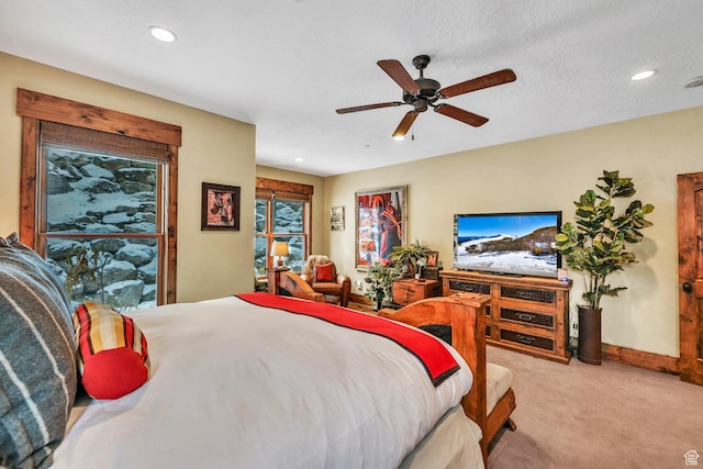 9049 N Timphaven Rd, Sundance, UT 84604 - carpeted bedroom featuring ceiling fan and a textured ceiling