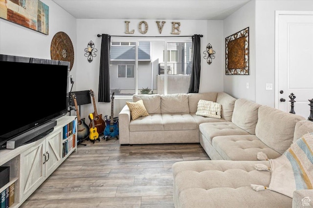 living room with light hardwood / wood-style floors