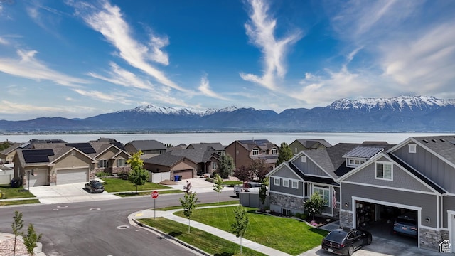 view of mountain feature with a water view