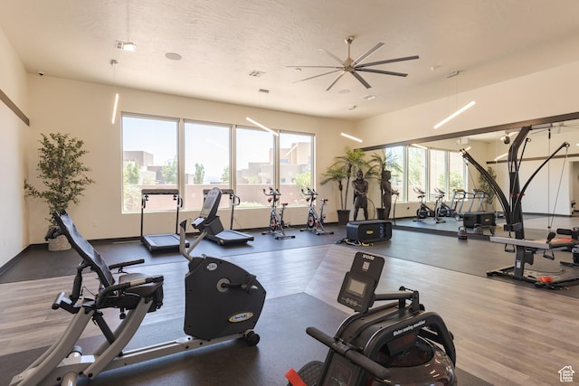 3235 S Retreat Dr, Hurricane, UT 84737 - gym with a textured ceiling and ceiling fan