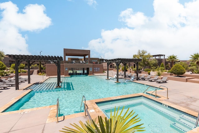 3235 S Retreat Dr, Hurricane, UT 84737 - view of swimming pool featuring a pergola, a patio, and a hot tub