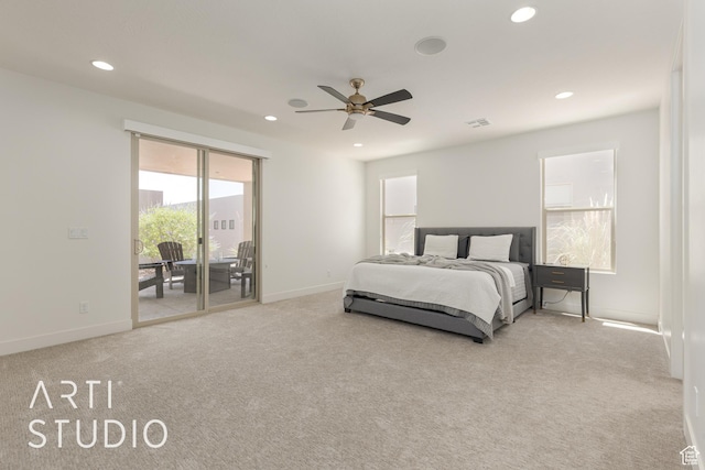 3235 S Retreat Dr, Hurricane, UT 84737 - carpeted bedroom with access to outside and ceiling fan
