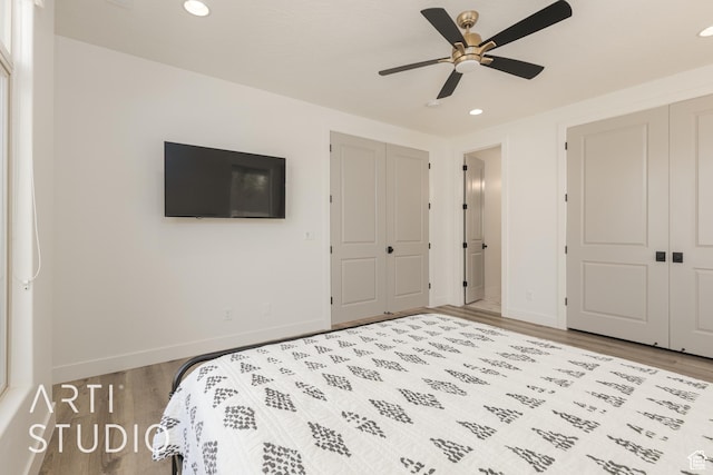 3235 S Retreat Dr, Hurricane, UT 84737 - bedroom featuring ceiling fan, a closet, and light wood-type flooring