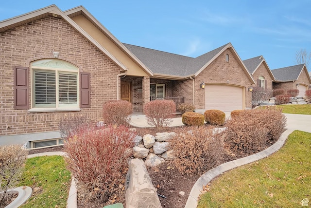 893 N 400 E, Springville, UT 84663 - ranch-style house with brick siding, a garage, and a shingled roof