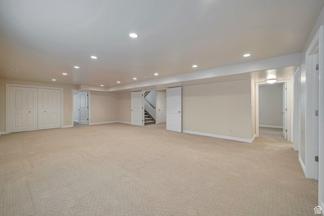 893 N 400 E, Springville, UT 84663 - finished below grade area with light carpet, recessed lighting, and stairway
