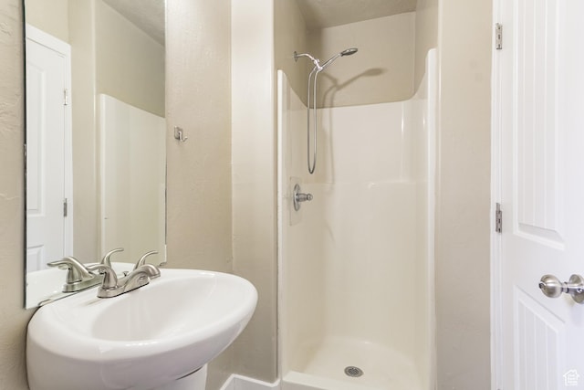 bathroom featuring a shower and sink