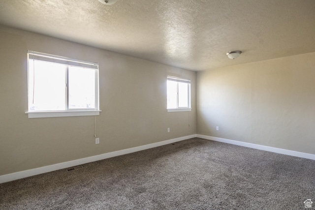 unfurnished room with carpet flooring and a textured ceiling