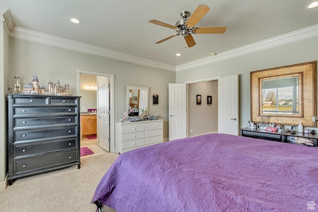 563 W Kalia Cv, Murray, UT 84123 - carpeted bedroom with ensuite bath, ceiling fan, and crown molding