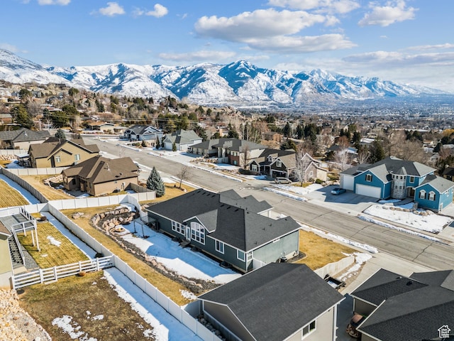 birds eye view of property with a residential view and a mountain view