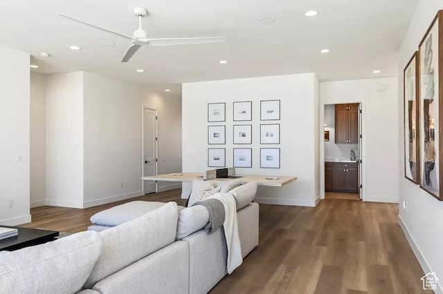 5359 S Pura Cir Unit 142, St George, UT 84790 - living room with hardwood / wood-style floors and ceiling fan