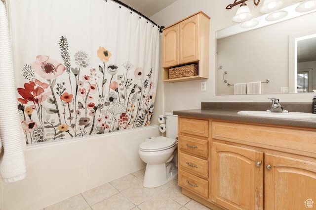 287 S 375 W, Providence, UT 84332 - full bathroom featuring toilet, shower / bath combo, vanity, and tile patterned floors