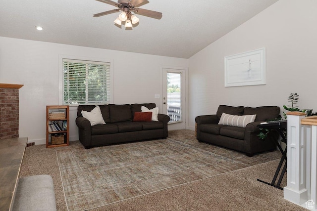 287 S 375 W, Providence, UT 84332 - carpeted living room with ceiling fan, a healthy amount of sunlight, and lofted ceiling