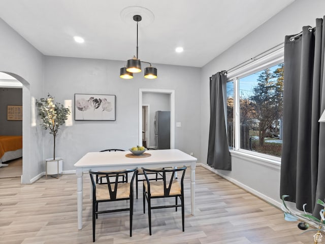 dining area featuring a wealth of natural light and light hardwood / wood-style flooring
