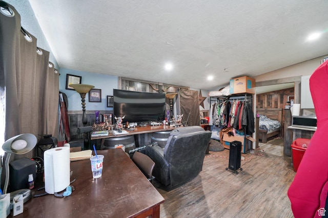 513 W Lake St, Ogden, UT 84401 - home office with a textured ceiling and hardwood / wood-style flooring