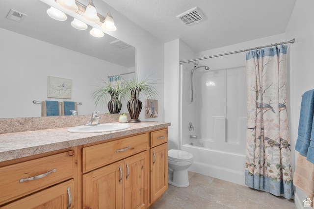 649 E 5650 S, Washington Terrace, UT 84405 - full bathroom with shower / tub combo with curtain, vanity, a textured ceiling, and toilet