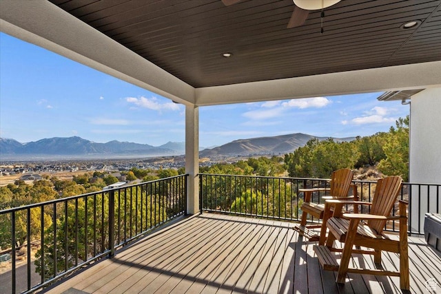 13802 S Mount Shaggy Dr, Herriman, UT 84096 - wooden terrace featuring a mountain view and ceiling fan