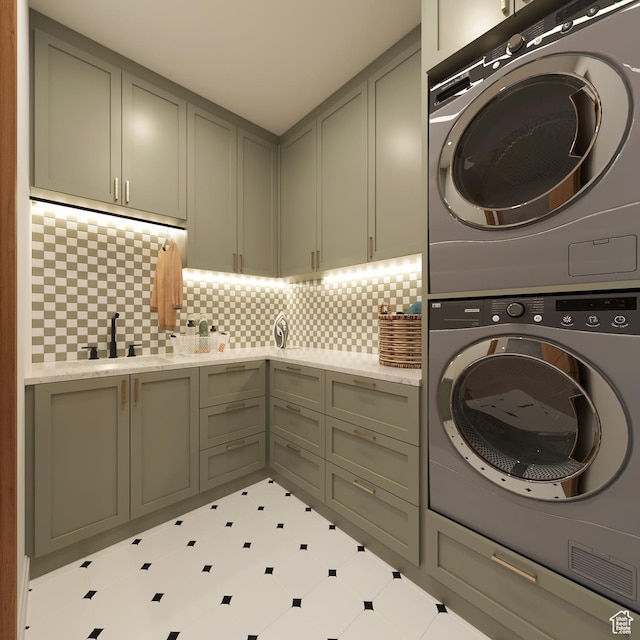 2114 S Pinto St Unit 76, Washington, UT 84780 - laundry area featuring cabinets, stacked washer and dryer, and sink