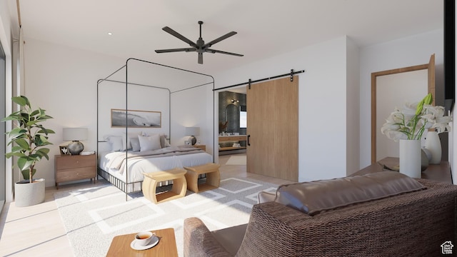 2114 S Pinto St Unit 76, Washington, UT 84780 - bedroom featuring ceiling fan, a barn door, and ensuite bathroom
