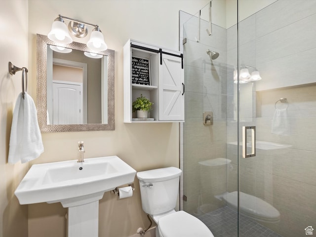 full bath featuring a sink, a stall shower, and toilet
