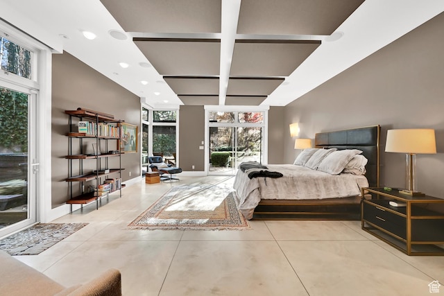 1762 E Millcreek Way, Millcreek, UT 84106 - tiled bedroom with baseboards and beamed ceiling