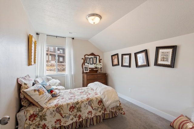 536 W Granite Cir, Saratoga Springs, UT 84045 - bedroom featuring vaulted ceiling, baseboards, carpet flooring, and a textured ceiling