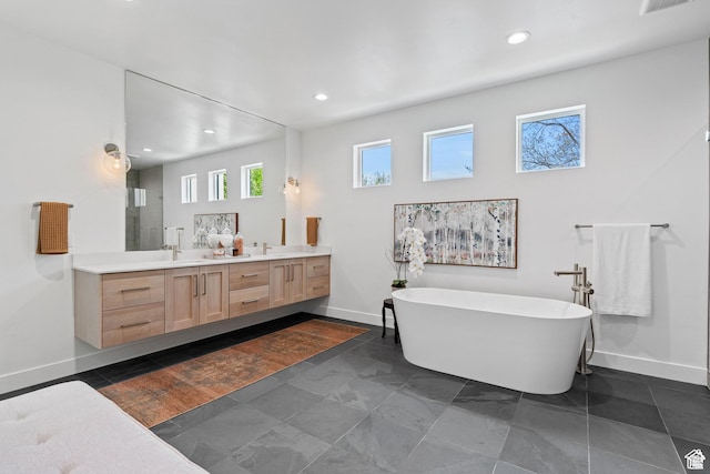 bathroom with vanity and a bathing tub