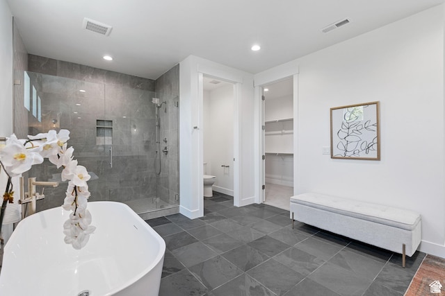 full bathroom with shower with separate bathtub, toilet, and sink