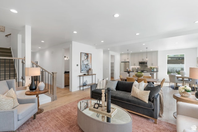 living room featuring light wood-type flooring