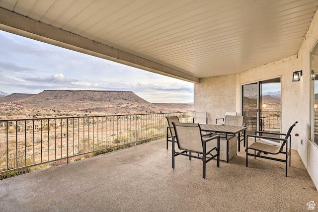 view of patio with a mountain view