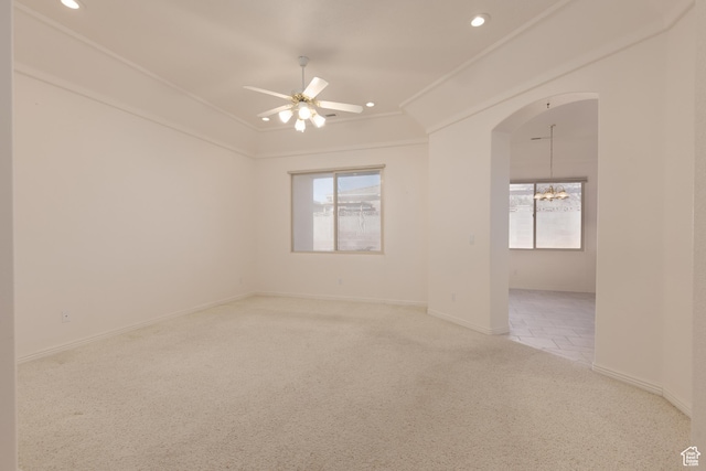 2365 E 160 S, St George, UT 84790 - carpeted empty room featuring ceiling fan with notable chandelier and crown molding