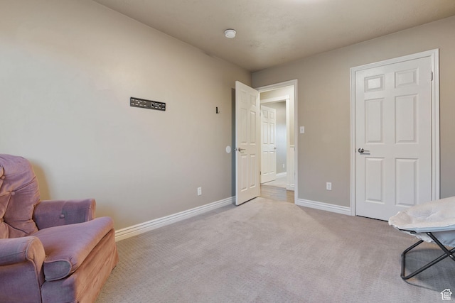 living area with light carpet