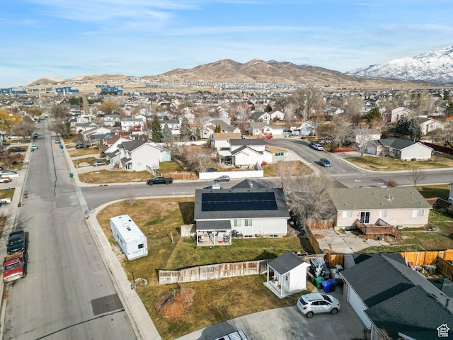 drone / aerial view featuring a mountain view