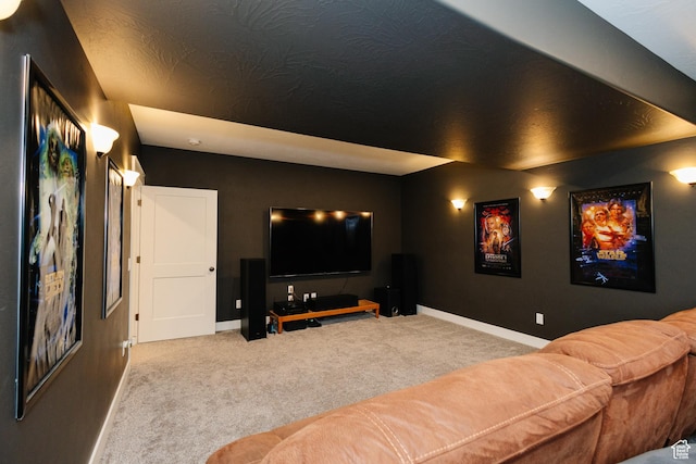cinema featuring light colored carpet