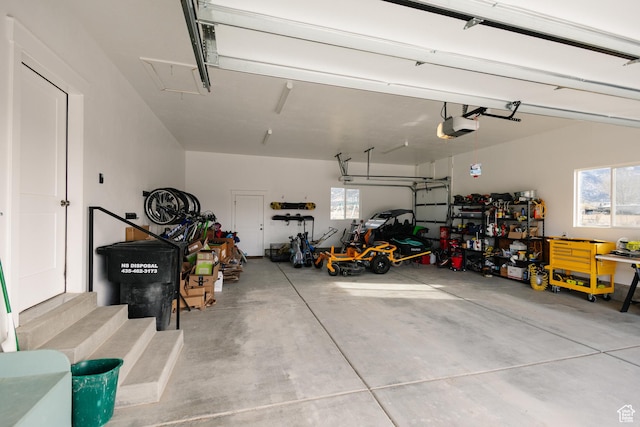 garage with a garage door opener